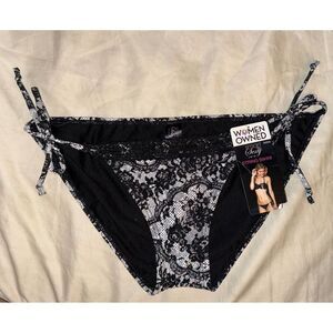 Smart Sexy Bikini Hipster Bottoms Floral Lace String Black Swim Women Lg., NWT